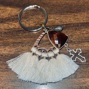 Classy Tassel Keychain with Brown Gem and Cross Charm